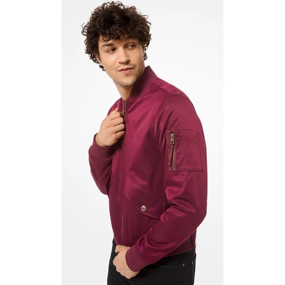 NWT MICHAEL KORS Short Cold Weather Sateen Bomber Jacket Burgundy Men's XL $398